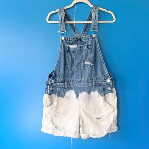 Blank NYC Distressed Denim Short Overalls Bleach Dip Dyed Size 27